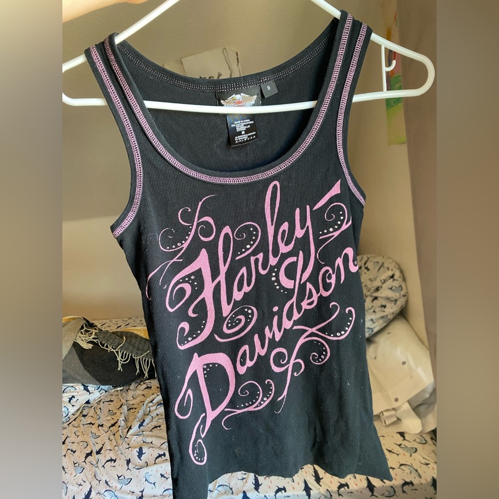 Harley-Davidson Black Tee with Pink Stitching